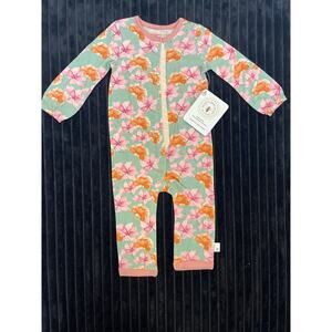 Burt's Bees Baby Organic 3-6M Teal Floral Sleeper - Soft & Stylish